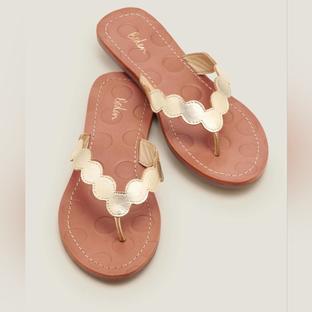 BODEN Sz 41 Gold Leather Harriet Flip Flops Us Sz 9.5 SH110
